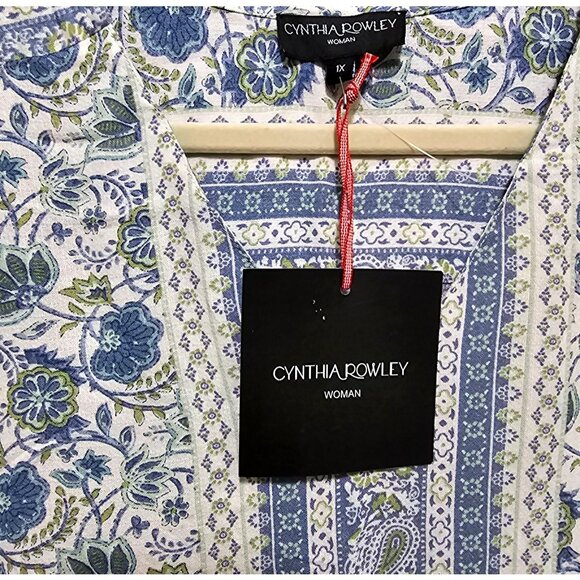 Cynthia Rowley Women's Blue & White Floral Print Blouse Size IX - Picture 3 of 9